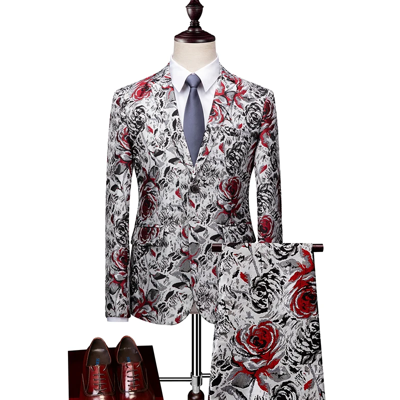 

Latest Design Floral Men Suit Peaked Collar Classic Fit Suits One Button 3 Pieces (Jacket+Pants+Vest) for Wedding Dinner Tuxedo