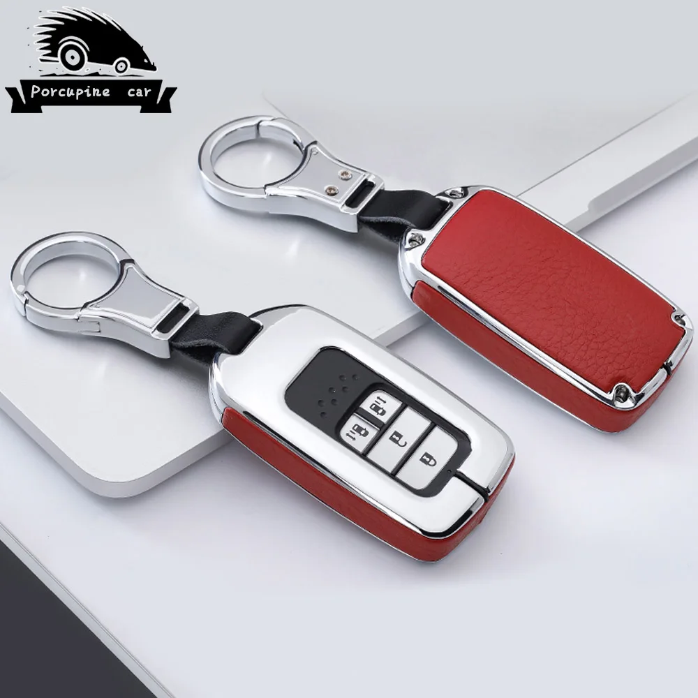 Кожаный чехол для ключей из цинкового сплава с дистанционным управлением для Honda Civic Accord подходит для CRV crosxrv Crosstour HRV Jazz - Название цвета: Silver Red