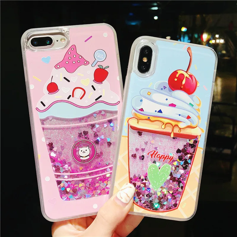 Phone Case For iphone 7 8 Plus Bling Dynamic Liquid Sand