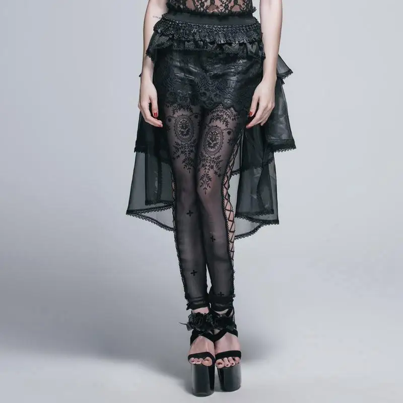 

DEVIL FASHION Women's Asymmetric Lace and Net Goth Skirt SKT016