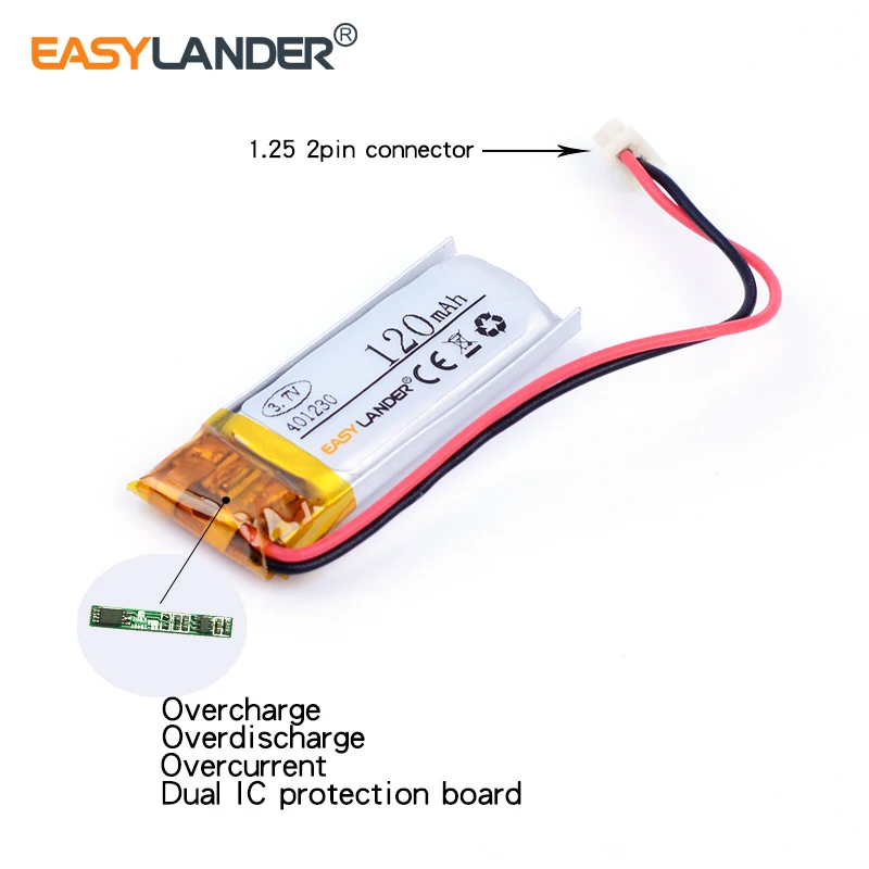 401230 3 7 V 120mAh литий полимерный ионный аккумулятор для коричневого JBA Bluetooth