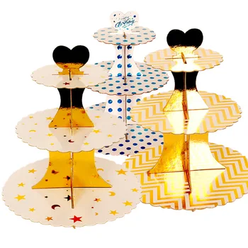 

3 Layers Foldable Paper Cake Rack Round Cake Stand Display Shelf Birthday Party Cupcake Hold Wedding Decoration