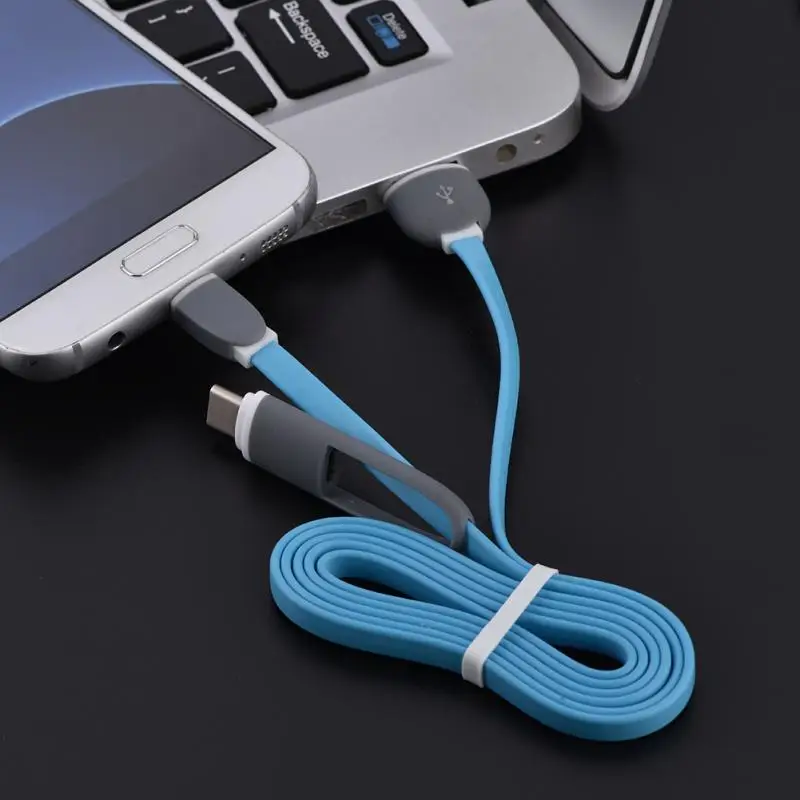 VBESTLIFE 2 в 1 USB кабель для передачи данных к Micro USB и type C кабель для быстрой зарядки и синхронизации данных провод 1 м кабели - Цвет: Синий