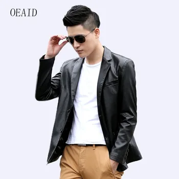 

OEAID Plus Size 3XL 4XL Leather Jacket Men Leather Suit 2020 New Men's Leather Blazers Outerwear Male Leather Coat Black