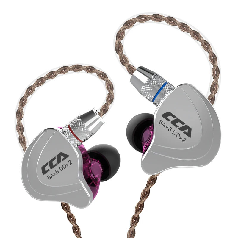 CCA C10 4BA с 1DD гибридные наушники-вкладыши HIFI DJ Monito спортивные наушники для бега 5 приводная гарнитура съемный 2-контактный кабель - Цвет: Purple without mic