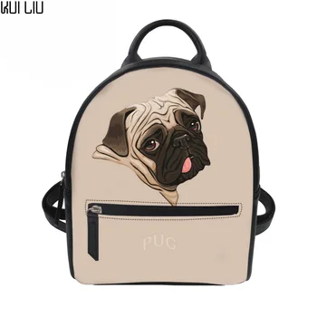 

New Pug French Dog PU Mini Backpack for Women Girls Lether Rucksack Female Backbag Korean Preppy Double Shoulder Bagpack Custom