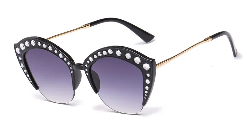 Emosnia роскошные сексуальные женские солнцезащитные очки с маленькими бриллиантами кошачий глаз градиентные коричневые розовые брендовые дизайнерские пластиковые очки модные новые - Цвет линз: C1 Black Gray