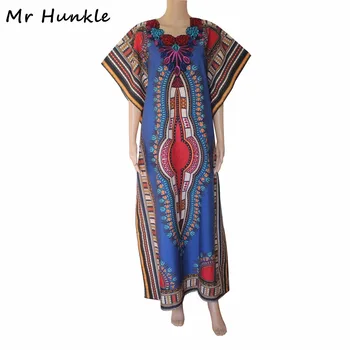 

Brand Mr Hunkle Dashiki Dress Emboridery Short Sleeve African Traditional Women's Veatidos Loose Maxi Summer Dashiki