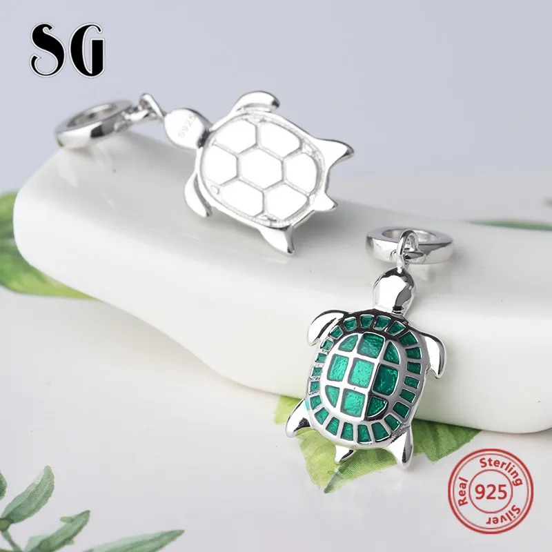 

Authentic 925 Sterling Silver Green Enamel Tortoise Charm Beads Fits Pandora Charm Bracelets DIY Wholesale Jewelry Making Gifts