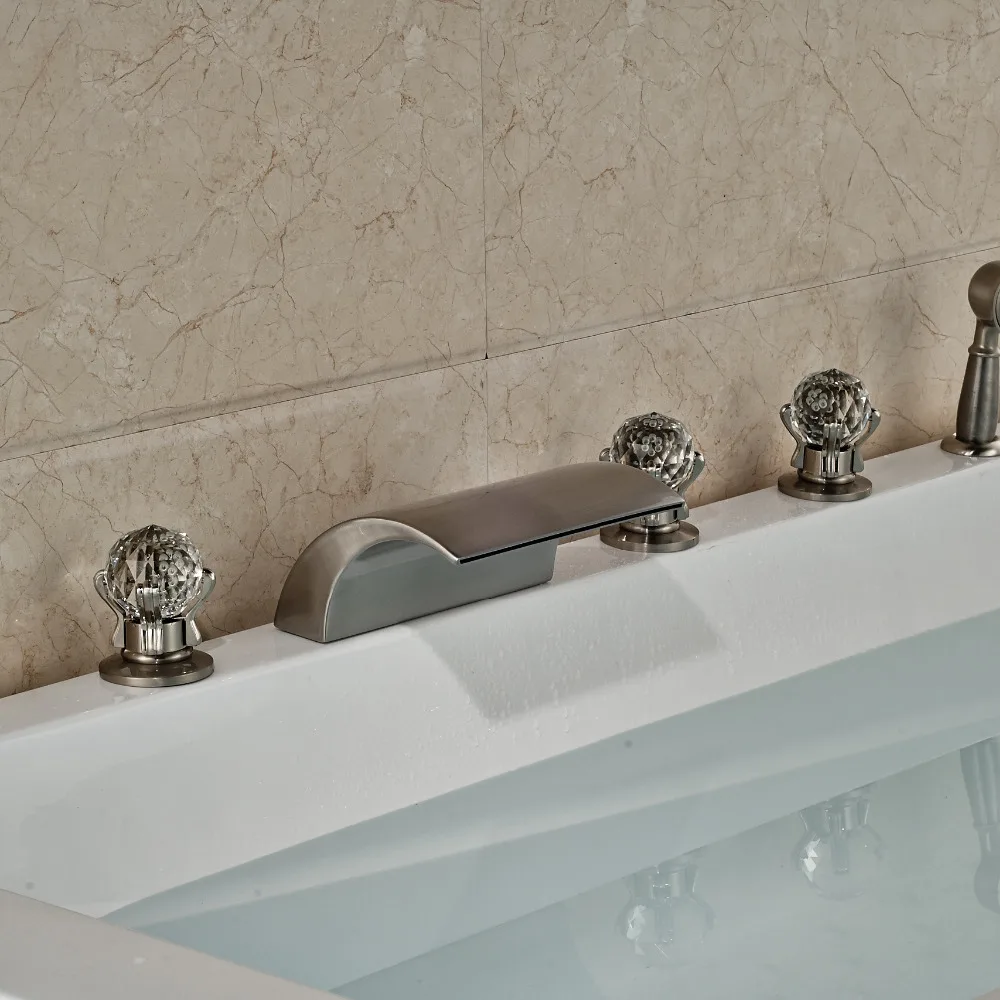 5pcs Bathroom Tub Faucet Brushed Nickle Shower Set W/Handheld