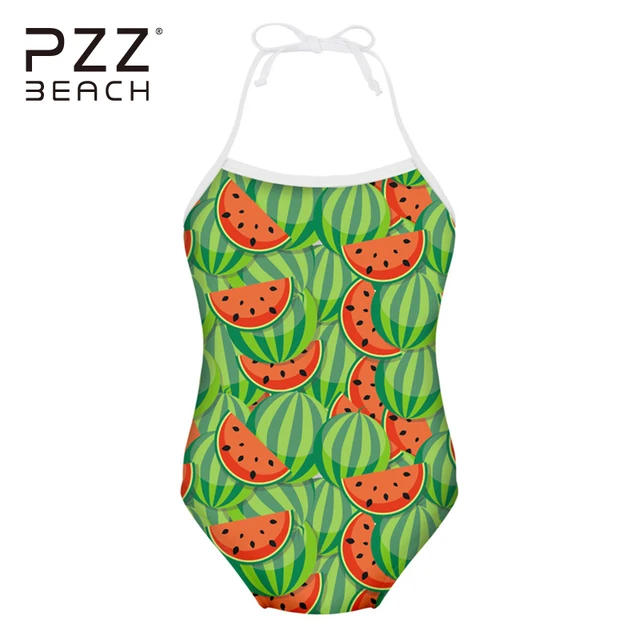 Cheap Watermelon Print Children's Swimwear High Waist One Piece Swimsuit Summer Beach Bathing Suits Biquini