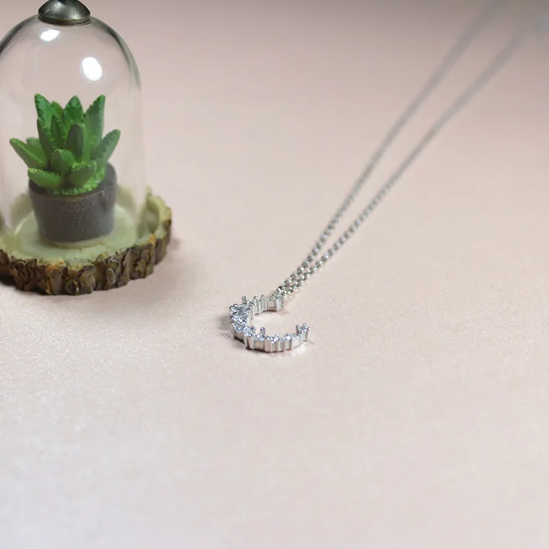 

Sweet CZ Crescent Moon 925 Sterling Silver Necklace
