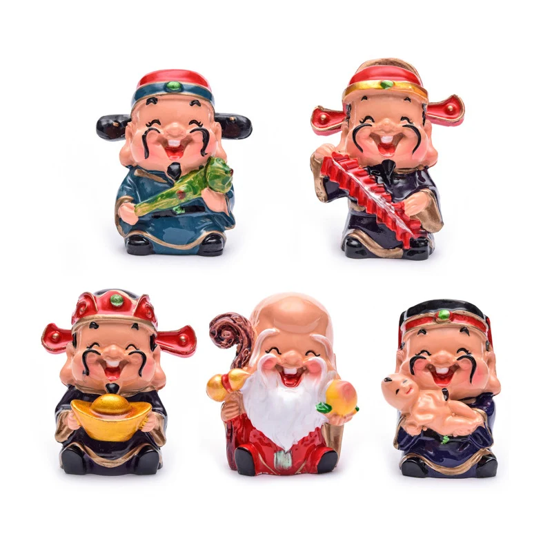 Творческий китайский стиль Q версия Бог богатства фигурка пять статуй Фортуны куклы украшение автомобиля торт выпечки орнамент-декорация подарок