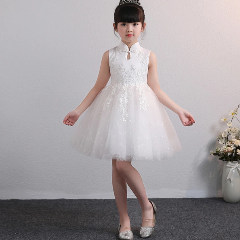 It's Yiya/голубое платье для девочек, детское бальное платье, китайское платье с вышитым тюлем и цветочным узором для девочек, хлопковое платье на подкладке, BX1703 - Цвет: White