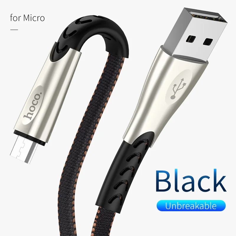 HOCO Micro USB кабель 2.4A нейлон Быстрая зарядка USB кабель для передачи данных для samsung Xiaomi LG планшет Android мобильный телефон usb зарядный шнур - Цвет: Черный