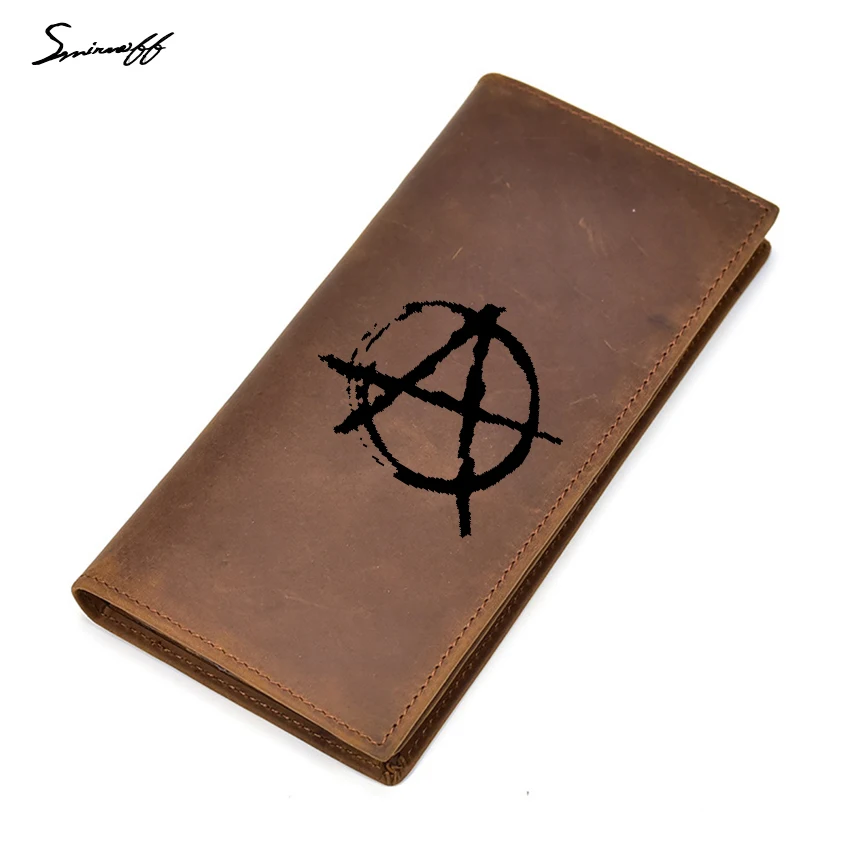 

Anarchy Symbol Evil Anarchist War Rocker Wallet Male Zipper Pocket Long Purses Credit Card Holders Cow Leather Men Wallet