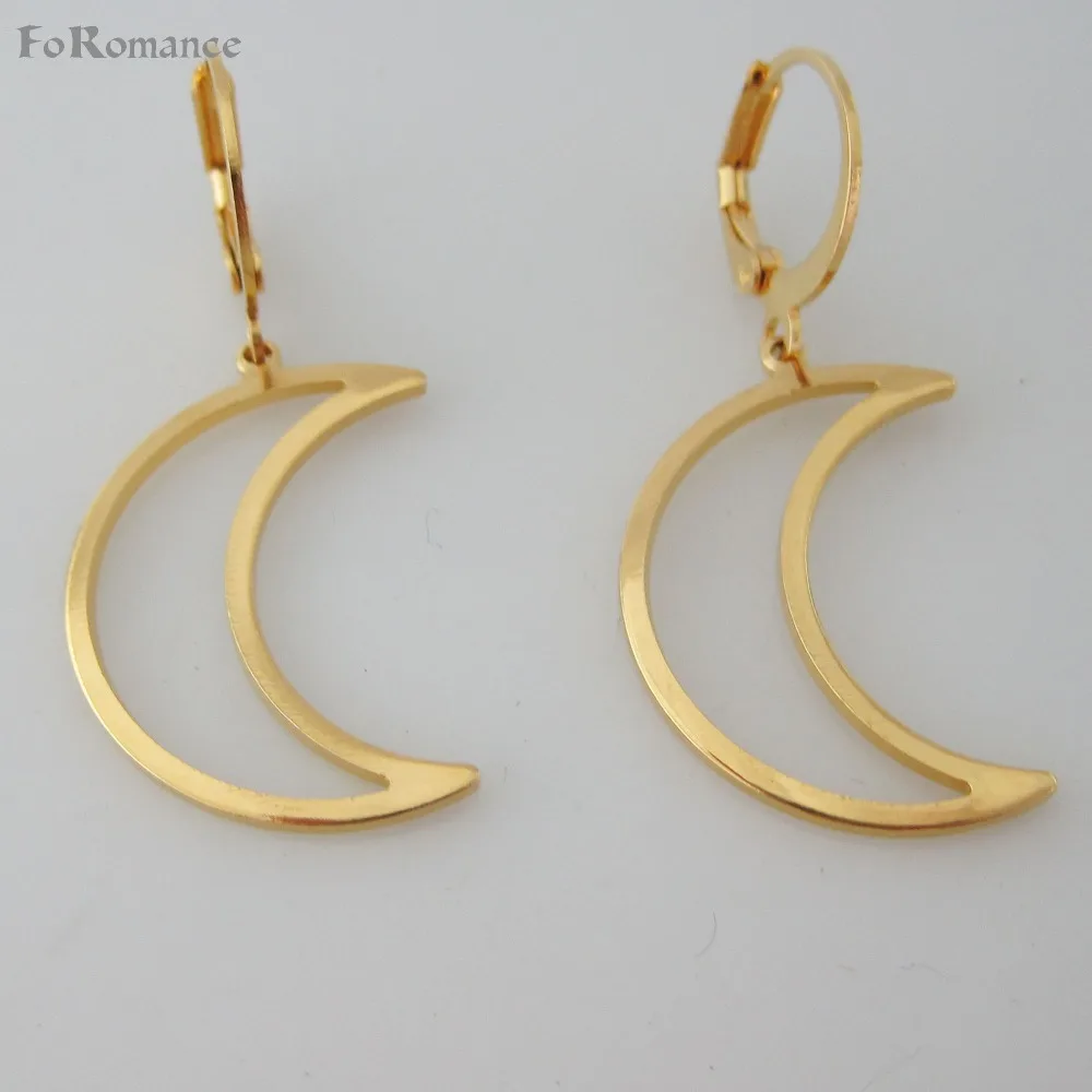 

Foromance/ TWO STYLES YELLOW GOLD GP DANGLE 1.57 inch/ 1.38inch EARRING MOON CIRCLE SHPPED DANGLER