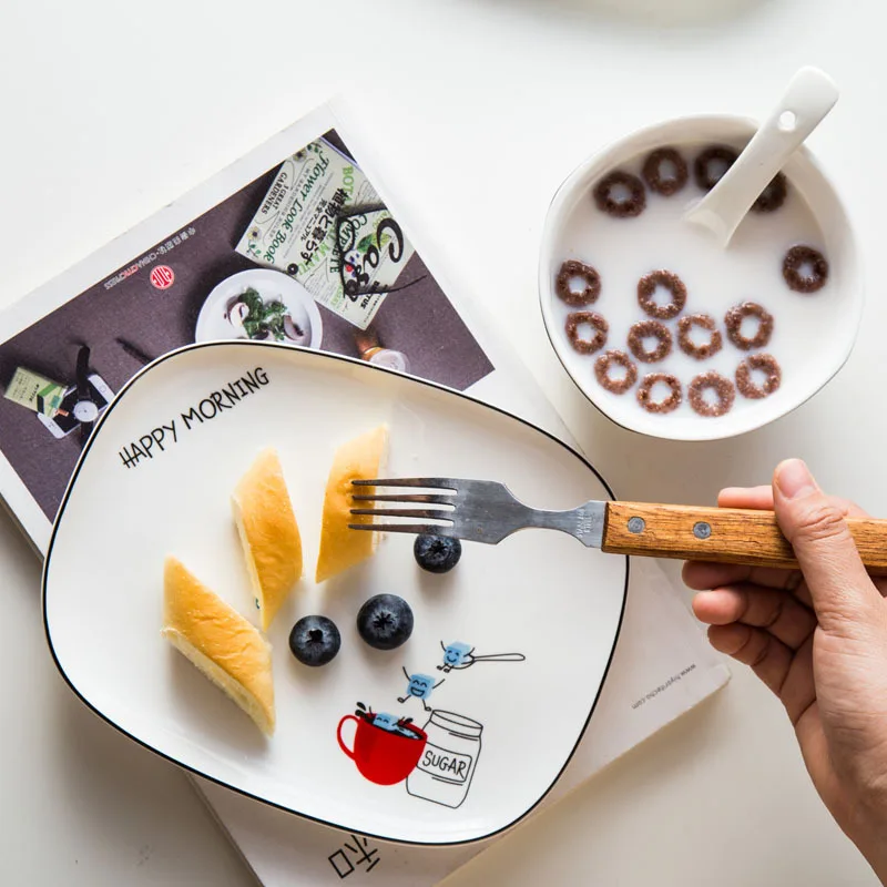 

8 Inch Nordic Rectangle Ceramic Plate Cartoon Porcelain Dinner Plate Western Steak Fruit Dessert Tray Nuts Snack Dishes Plate