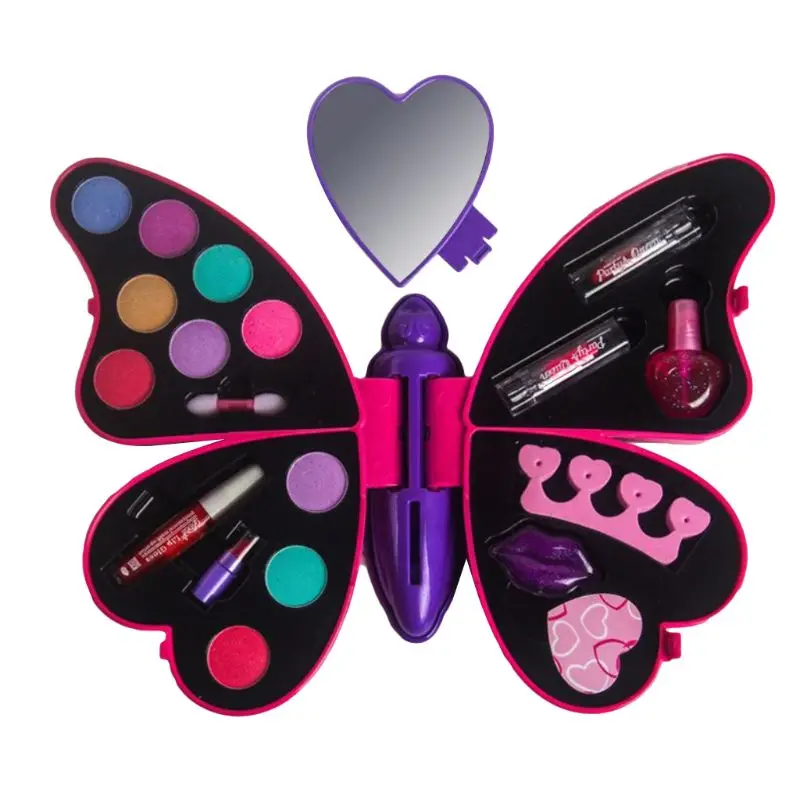 

Butterfly Children Cosmetics Set Safe Non-toxic Girl Princess Makeup Eyeshadow Lip Gloss Kit Pretend Play Education Toy