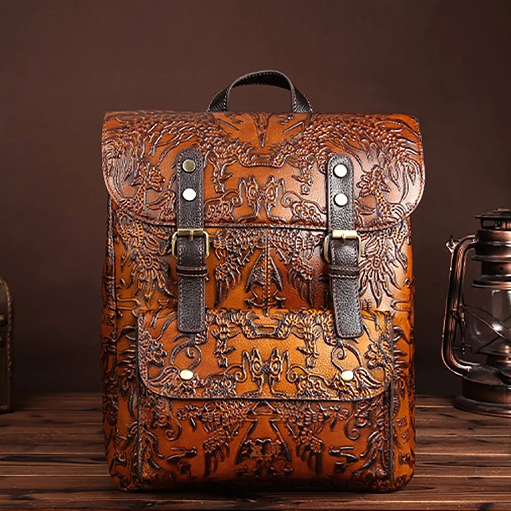 New Arrival font b Women b font Genuine Embossed Leather Rucksack First Layer Cowhide Travel Daypack