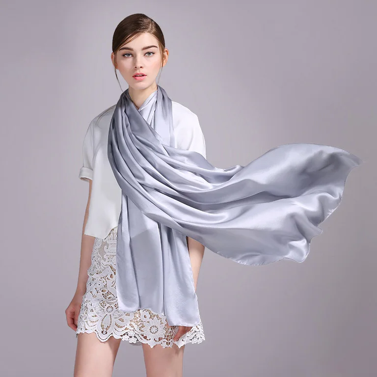 SO100 Silk Satin Long Scarf 55X180cm Pure Mulberry Silk Plain Color