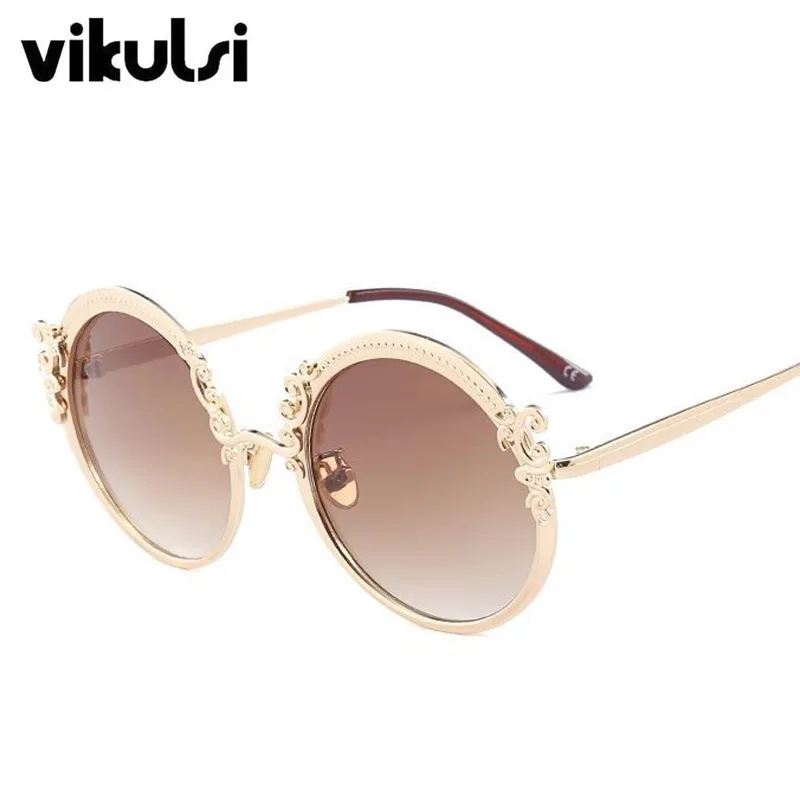 Роскошные итальянские негабаритные Круглые Солнцезащитные очки для женщин UV400 ретро брендовые дизайнерские солнцезащитные очки с большим металлическим цветком для женщин градиентные очки