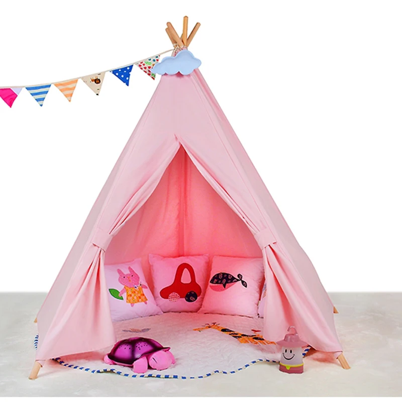 pink teepee kid play tent white fabric teepee children bed tent indoor and outdoor