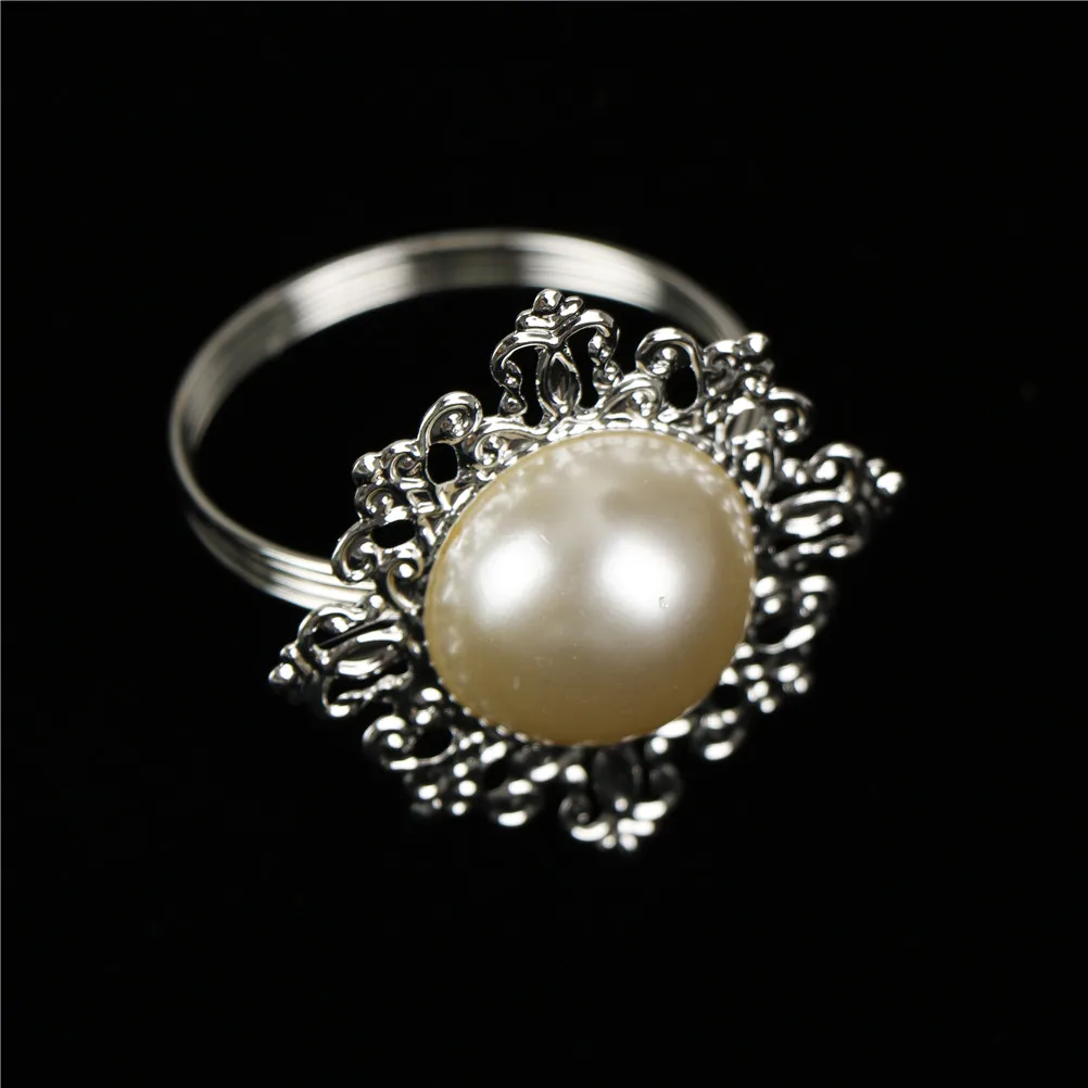 6pcs Pearl Napkin Rings Luxury Rhinestone Napkin Rings for Weddings Party Decorations Size:16*5CM