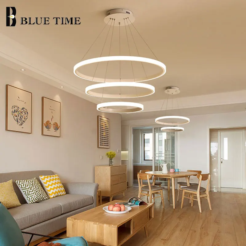 Современный светодиодный потолочный светильник с кольцами, подвесные лампы для гостиной, спальни, столовой, люстра, потолочный светильник, белый и черный цвета