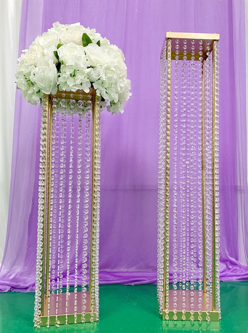 JAROWN Iorn Gold Plated Crystal Bead Chain Square Wedding Main Table Decoration Flower Ball Flower Stand Home Party Decoration (2)