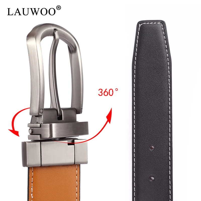 

LAUWOO Rotary buckle belt Black Leather Designer Belts for Men Vintage Metal Pin Buckle Men's Belt Fashion Male Strap Business