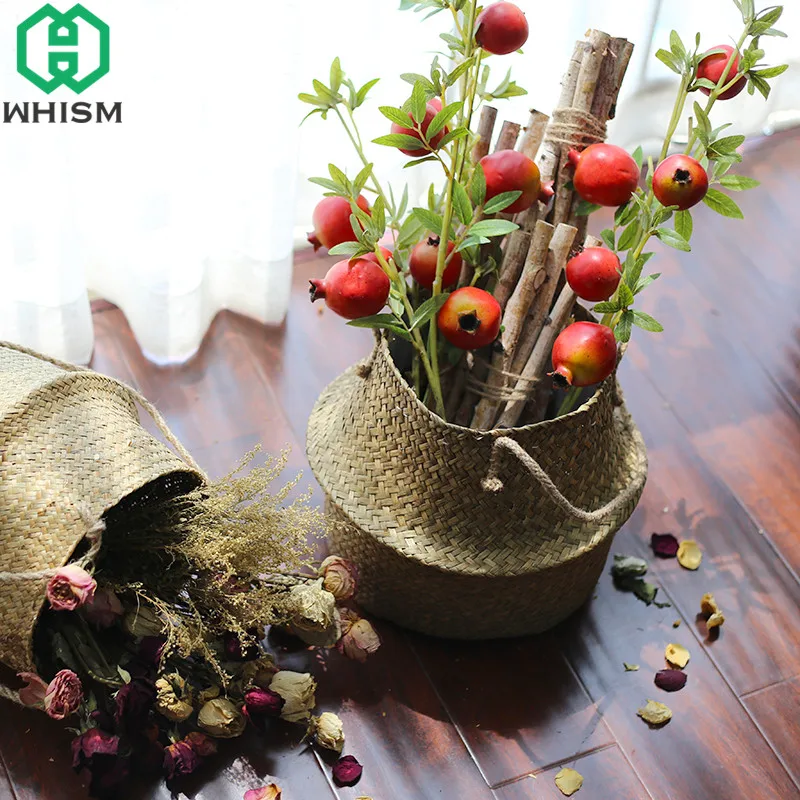 WHISM Handmade Rattan Flowerpot Wicker Hanging Basket Woven Flower Basket Folding Storage Basket Garden Planters Nursery Pots WHISM Handmade Rattan Flowerpot Wicker Hanging Basket Woven Flower Basket Folding Storage Basket Garden Planters Nursery Pots