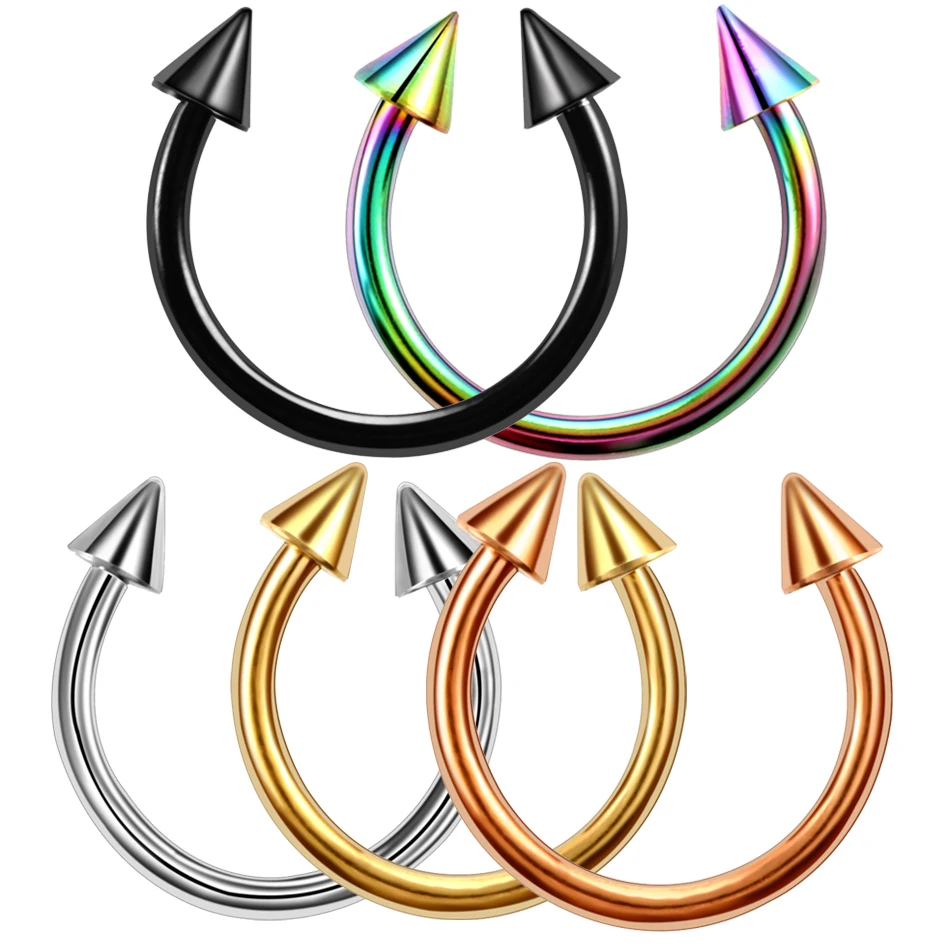 

2pcs Colorful Stainless Steel Nose Ring Piercing Horseshoe Spike Septum Piercing Eyebrow Tragus Helix Pircing Lip Piercing Nariz