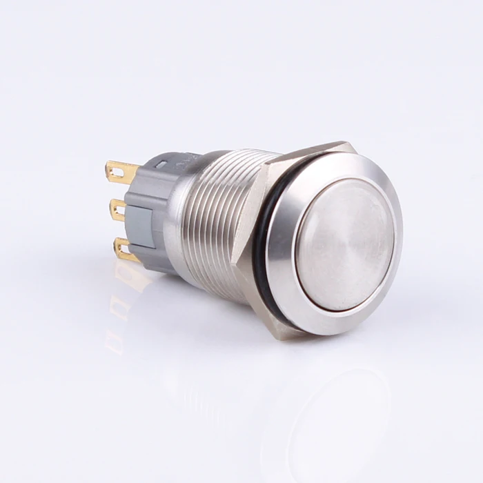 

2pcs Pure stainless steel 19MM metal button switch flat head automatic reset waterproof and Oil Proof Silver contact