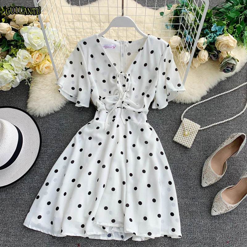 

Bohemian Bandage Polka Dot Print Mini Women Dress Summer Festival Casual Beach Short A-line Satin Dresses Woman Party Night