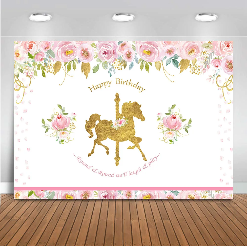 Neoback Happy Birthday Photography Backdrop Newborn Baby Unicorn