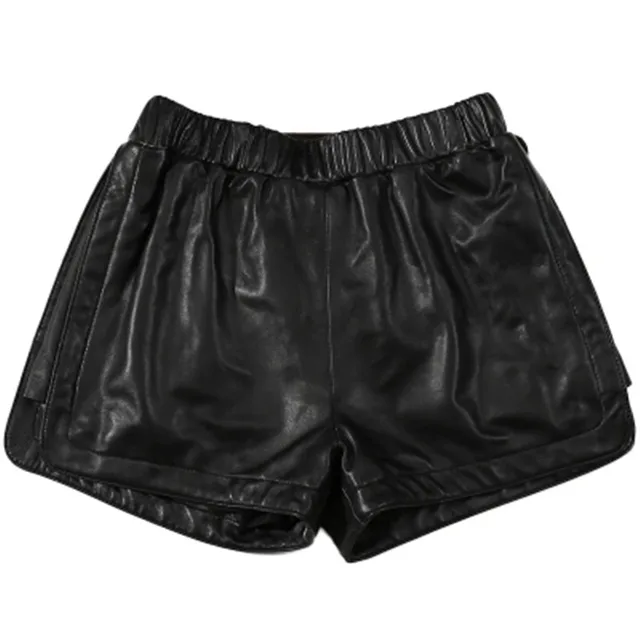 2018 New Ladies Shorts Genuine Leather Black Autumn Winter Elastic ...