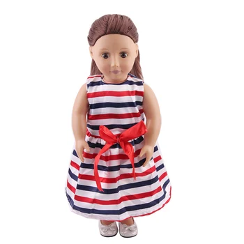 

Doll clothes Red striped princess evening dress toy accessories fit 18 inch Girl doll and 43 cm baby doll c150