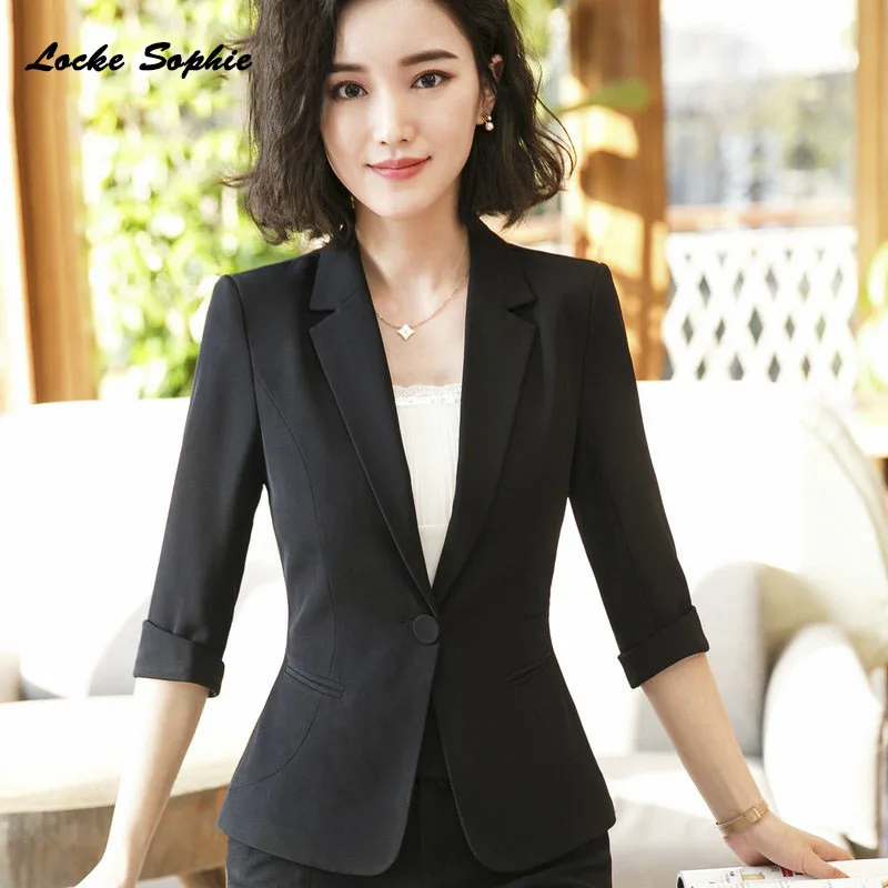 1pcs Women's Blazers coats 2019 Summer cotton blend Splicing Small Suits jackets ladies Skinny Office Blazers Suits coats Girls