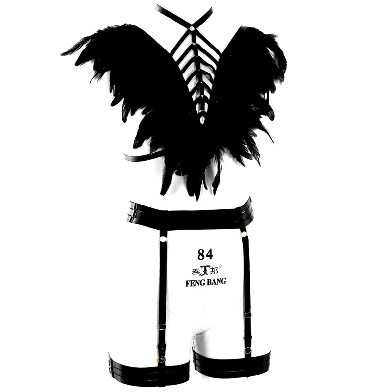 Крылья Ангела восточном стиле комплект нижнего белья для Для женщин груди бюстгальтер ремень Гот Подвязки упругие отрегулировать
