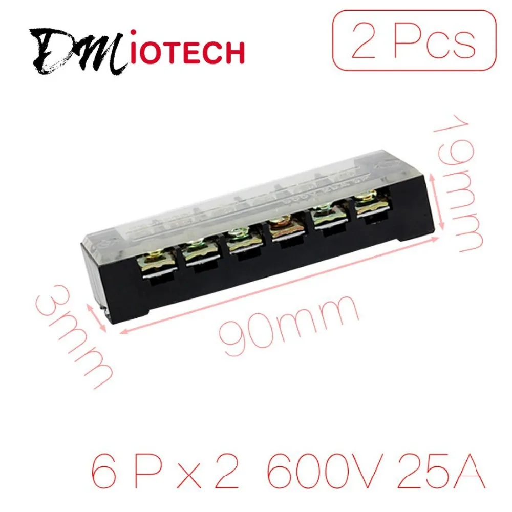 

2 Pcs/lot Battery Holder 600V 25A 6 Position Screw Terminal Covered Barrier Stripe Connectors Terminals Plastic Outer