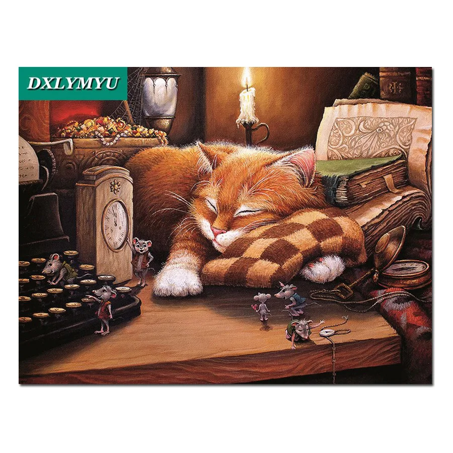

DIY Diamond Embroidery sale square Diamond Painting Cross Stitch 3D Diamond Mosaic Needlework Crafts lazy cat and Diligent mice