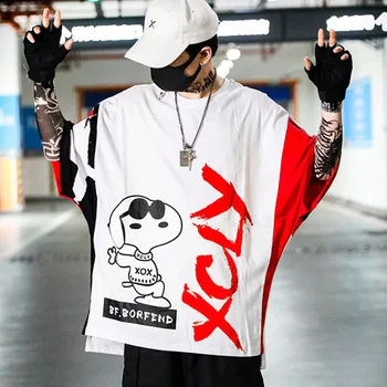 

Summer new men's T-shirt on bat sleeve T-shirt men's short-sleeved casual fashion printing loose hip-hop half sleeve