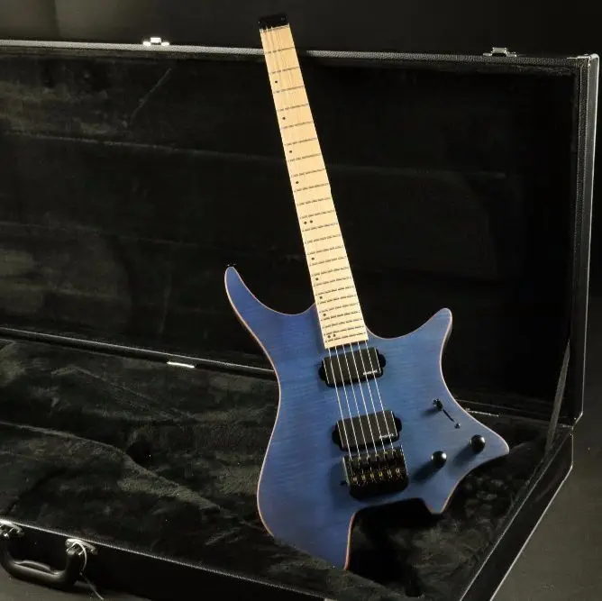

high end quality blue headless electric guitar free shipping
