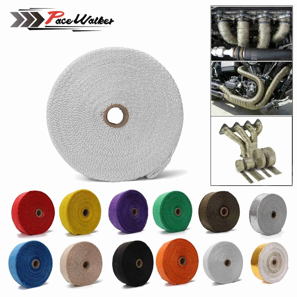 

15m x2"x1.5mm Temp Exhaust Heat Wrap 12 Colors Heater Resistant Downpipe 10 Ties Car Motorcycle Tape Replacement