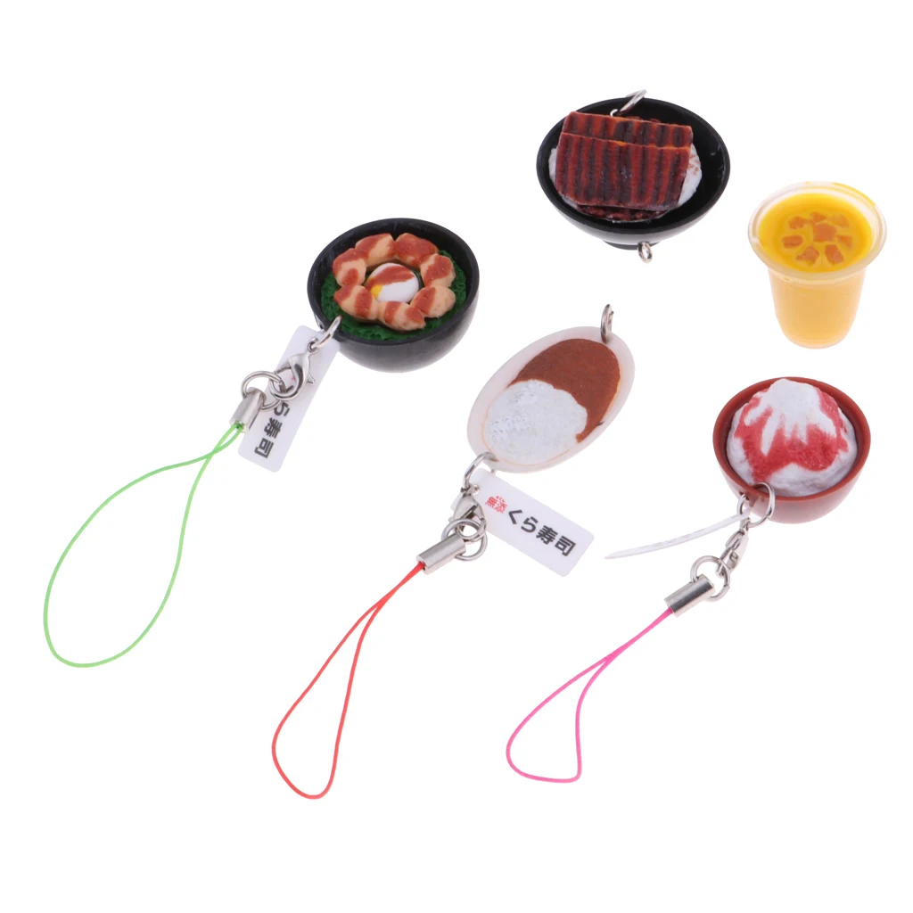  5Pcs 1/6 Dolls House Miniatures Kitchen Dining Table Decor Food Set Fruit Juice Ice Cream Meatball Steak Keychain