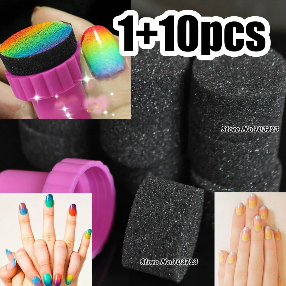 

1 stamping stamper tool + 10pcs Nail Art Gradient Sponge Stamp Stamping Polish Transfer DIY Design Kit