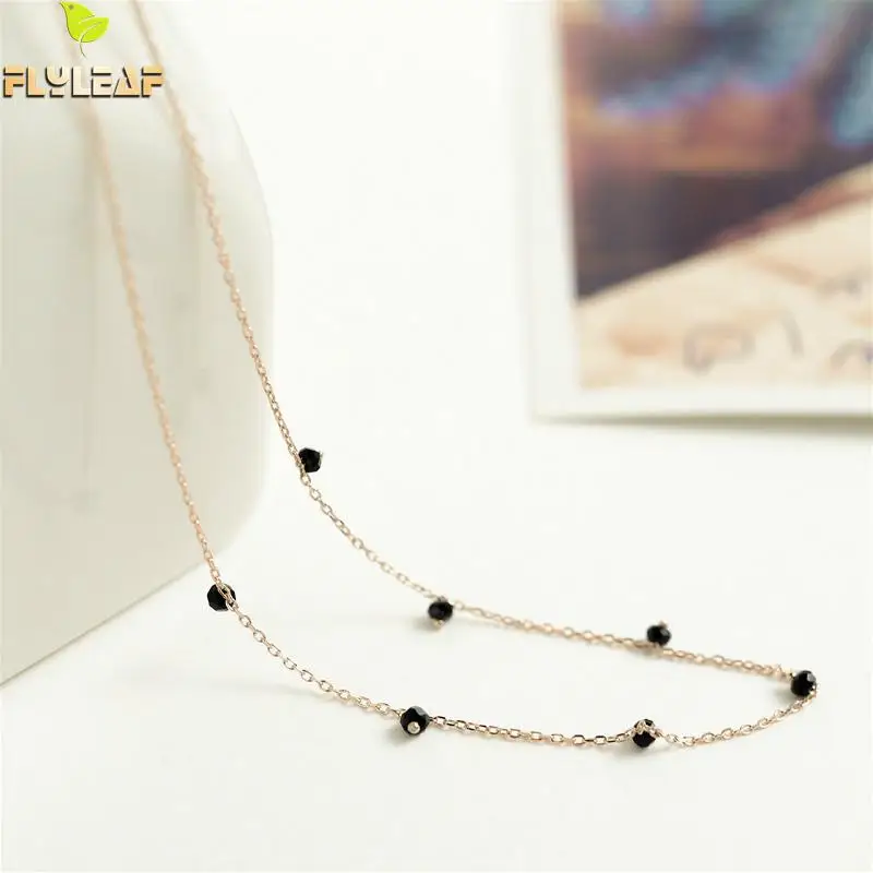

Flyleaf 925 Sterling Silver Necklace Women Absorbing Small Black Beads Fashion Chain Fine Jewelry Simple Necklaces & Pendants