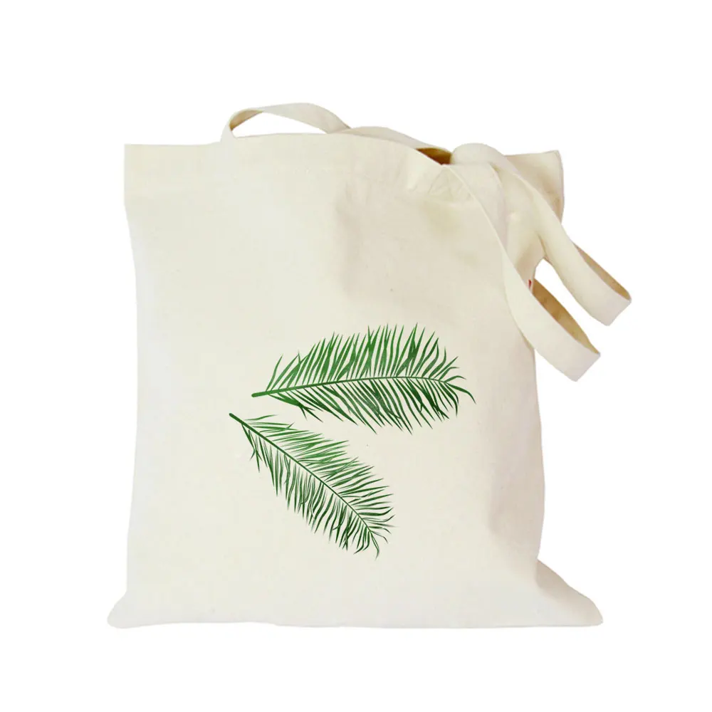 2019 green plant leaf black cotton canvas bag customized eco girl tote bag custom made shopping bags with logo for men or women  (7)