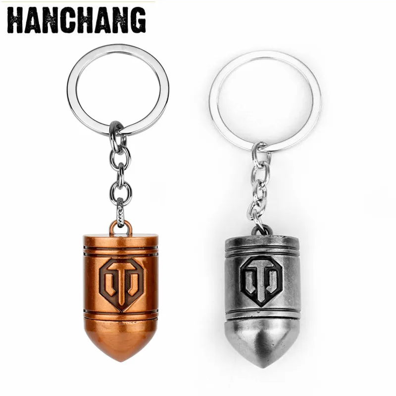 

Game Jewelry World Of Tank Bullet Key Chain llaveros 3D Tank Logo Pendant Keyring Cool KEY HOLDER MEN Car Accessories